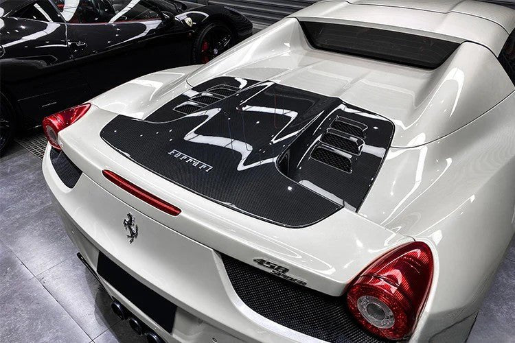 Capot moteur arrière pour Ferrari F458 Spider 2010 - 2014 en fibre de Carbone haute brillance - KDMPARTS EUROPE TUNING STORE