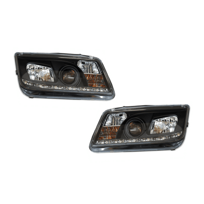 2 Phare Avant avec feux De Jour pour Volkswagen Bora / Jetta 4 '99 fond Noir - KDMPARTS EUROPE TUNING STORE