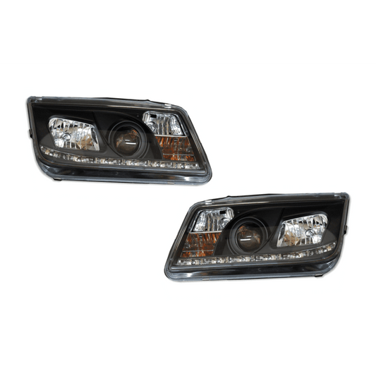 2 Phare Avant avec feux De Jour pour Volkswagen Bora / Jetta 4 '99 fond Noir - KDMPARTS EUROPE TUNING STORE