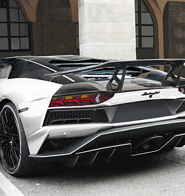 Aileron spoiler arrière en fibre de carbone « SV-E » de DMC pour Lamborghini Aventador S Coupé et Roadster d'origine