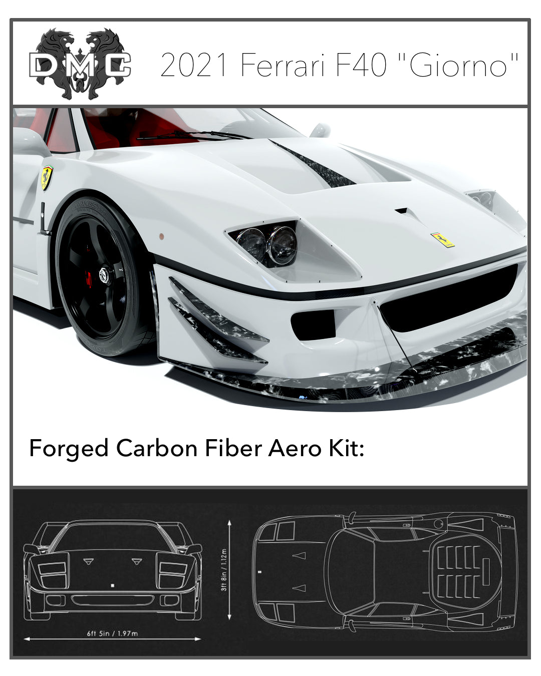 Alerón de capó delantero de fibra de carbono de DMC para Ferrari F40 EVO Le Mans LM