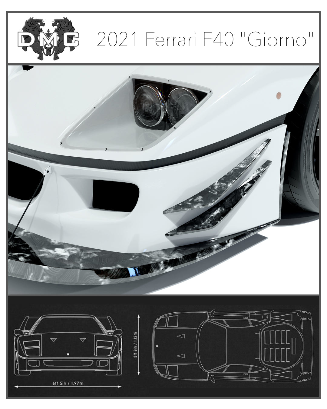 Canards de pare chocs avant en fibre de carbone de DMC pour Ferrari F40 EVO LeMans LM - KDMPARTS EUROPE TUNING STORE