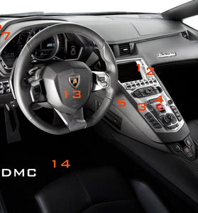 Kit autocollant intérieur en fibre de carbone DMC pour Lamborghini Aventador Coupé et Roadster d'origine : tableau de bord, console centrale, garnitures de portes et plus encore - KDMPARTS EUROPE TUNING STORE