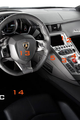 Kit autocollant intérieur en fibre de carbone DMC pour Lamborghini Aventador Coupé et Roadster d'origine : tableau de bord, console centrale, garnitures de portes et plus encore - KDMPARTS EUROPE TUNING STORE