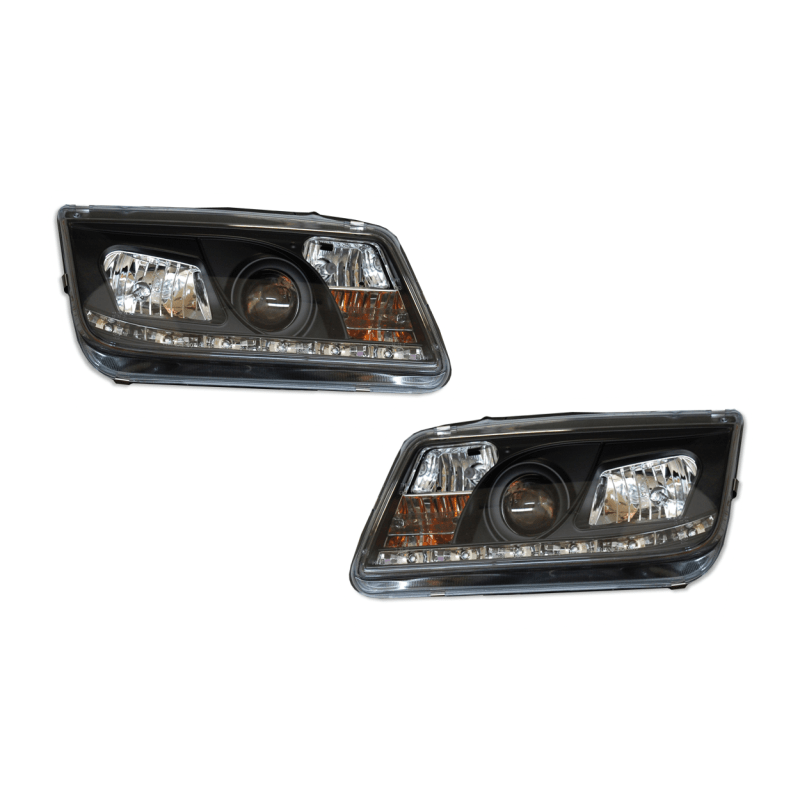 2 Phare Avant avec feux De Jour pour Volkswagen Bora / Jetta 4 '99 fond Noir - MS accessoires Auto