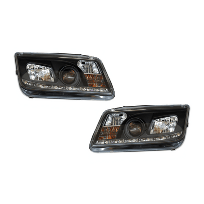 2 Phare Avant avec feux De Jour pour Volkswagen Bora / Jetta 4 '99 fond Noir - MS accessoires Auto