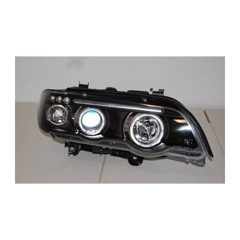 Set De Phares Avant Angel Eyes BMW X5 2001 Noir - KDMPARTS EUROPE TUNING STORE