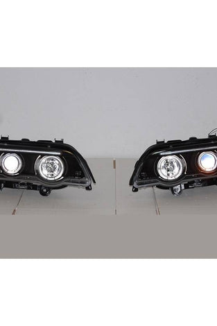 Set De Phares Avant Angel Eyes BMW X5 2001 Noir - KDMPARTS EUROPE TUNING STORE